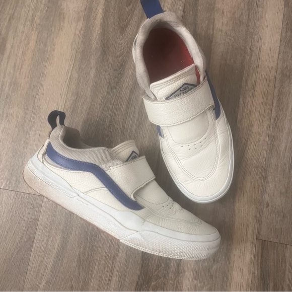 Vans White and Blue Velcro Sneakers - Picture 1 of 1